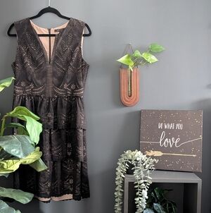 BCBGMaxAzria Black Lace Tiered Midi Dress - Size L
